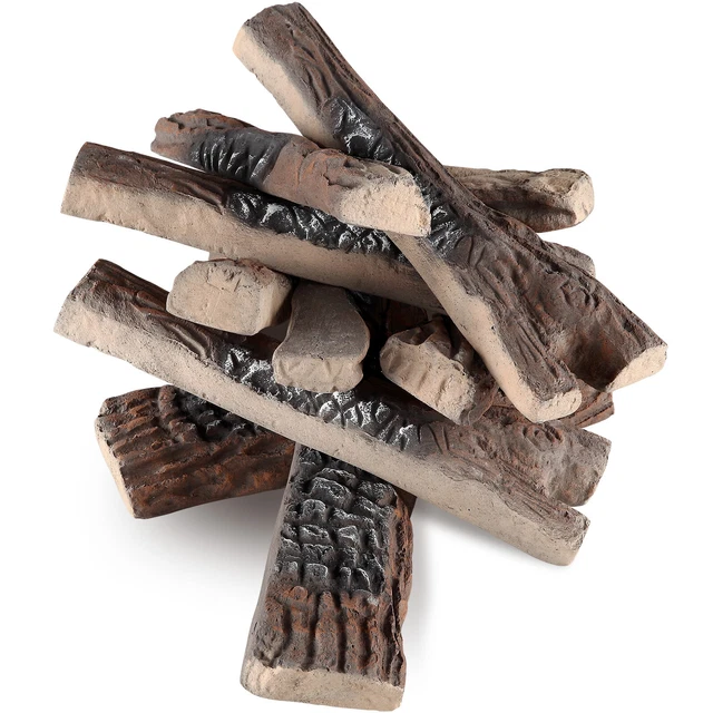 VEVOR 10PCS Grandes Bûches Déco Céramique de Cheminées à Gaz Intérieur Extérieur