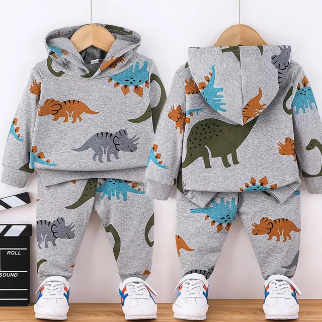 Baby Infant Boys Toddler Dinosaur Outfit Hooded Tops Pants Tracksuit Clothes Set