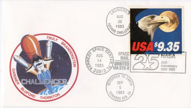 NASA STS-8 Flight Cover Flown on Space Shuttle Launched on Challenger 8/30/1983