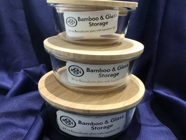 BIA CORDON BLEU set of 3 BAMBOO LID GLASS CONTAINERS new tags attached EXCELLENT