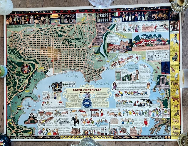 VINTAGE Original 1942 Jo Mora Map - "Carmel by the Sea" - Mint Museum Condition