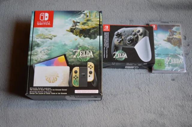 Nintendo Switch OLED Konsole - Zelda: TotK OVP + Pro Controller + Spiel Neu Set
