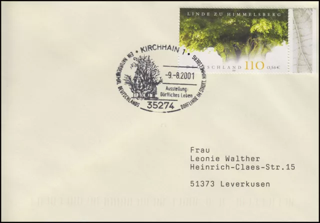 2208 Linde von Himmelsberg, EF FDC ESSt Dorflinde & Kirche 9.8.2001