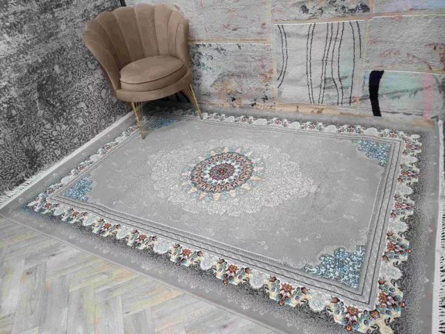 TOP QUALITY NICE RUGS WOOL TOUCH 100%ACRYLIC GREY / MULTICOLOUR 120x180Cm
