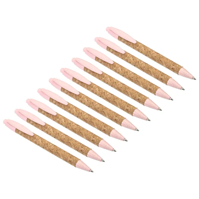10 Pcs Wheat Straw Pens Black Ink Cork Recycle Ballpoint Pens, Pink