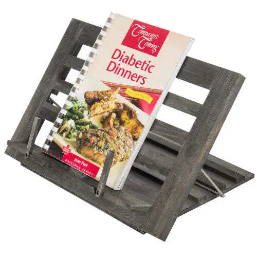 Gray Wood Cookbook Stand - Adjustable & Foldable Reading Book Recipe Holder