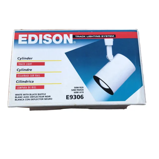 1995 Edison Track Lighting Cylinder Light Head E9306 White New Old Stock in Box