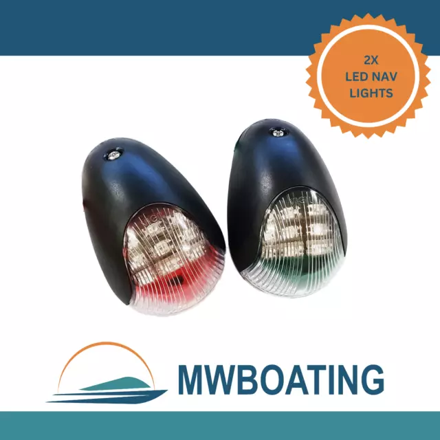 Black LED Navigation Side Lights - Port and Starboard - Red and Green Pair