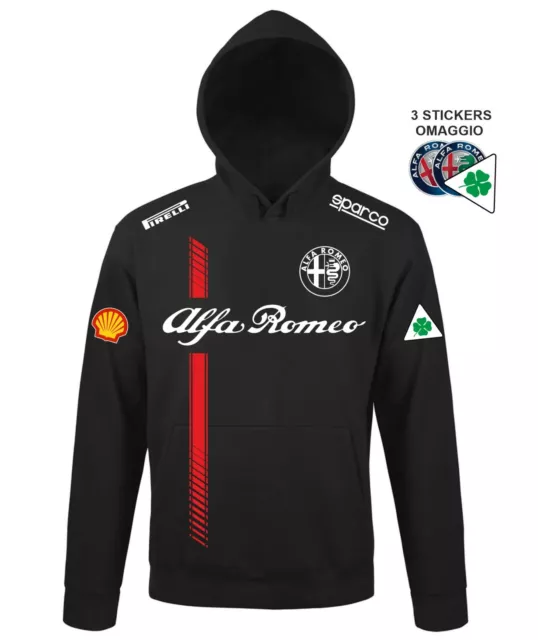 Felpa Cappuccio ALFA ROMEO Racing Team replica corse auto GP scuderia+3 stickers