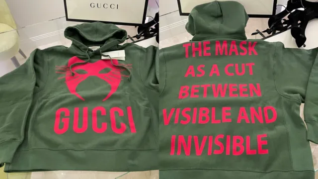 GUCCI Hoodie Mask Sweatshirt Oversiz S Manifesto Cotton Green Red NEW Unisex LTD