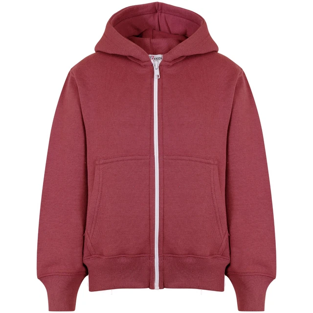 Bambine Unisex Semplice Pile Vino Felpa con Cappuccio Zip Stile Età 2-13 Anni