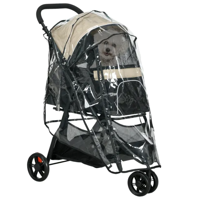 PawHut Dog Stroller for XS Dogs, S Dogs, Cats with Rain Cover - Khaki