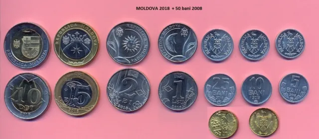Moldova 2018, 2020, 2008 set (8 coins) 5-10-25-50 bani 1-2-5-10 lei UNC