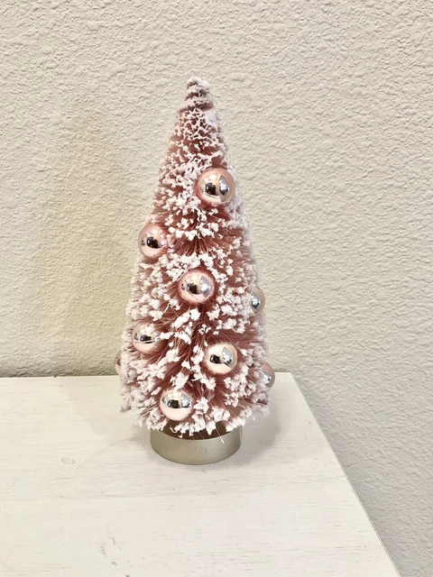 New Flocked "BARBIE PINK" Bottle Brush Christmas Tree w/Ornaments 8.5”