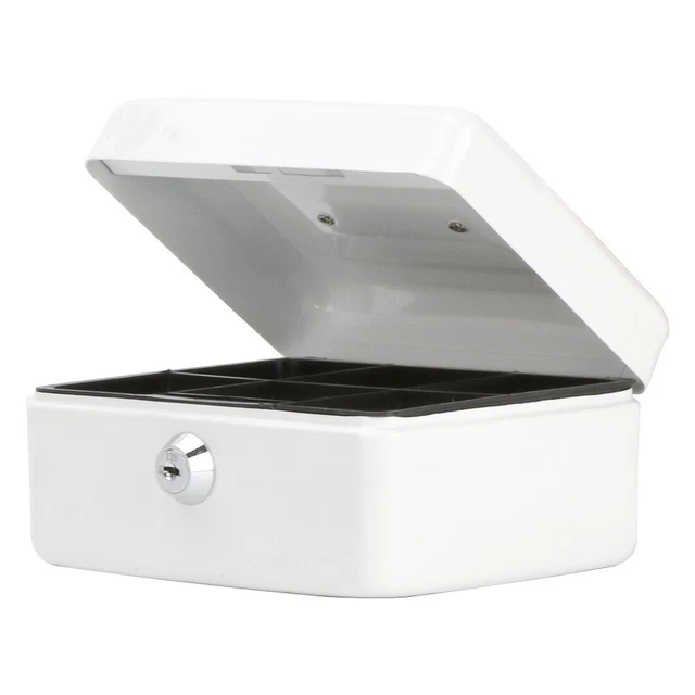 Small Cash Box with Key Lock, Decaller Portable Metal Money Box with Double L...