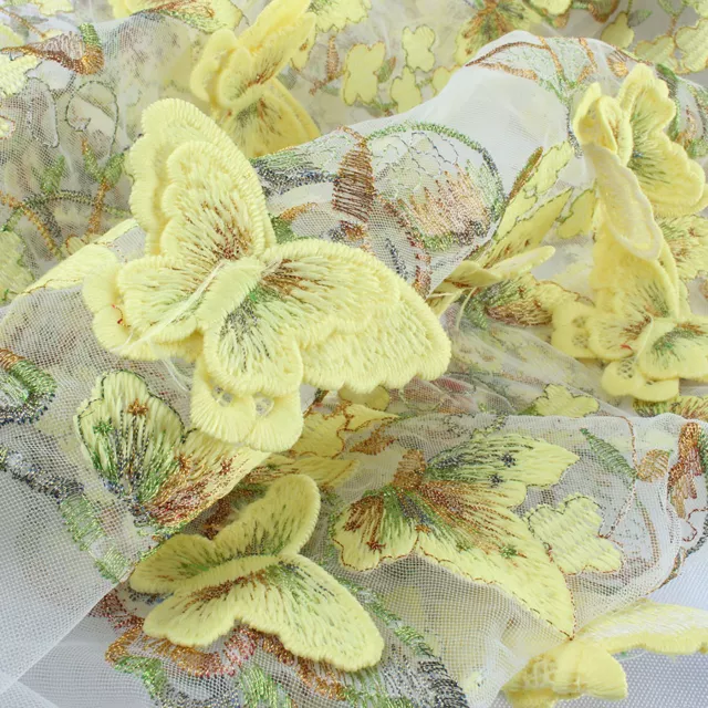 3D Embroidered Flower Butterfly Lace Fabric Applique Wedding Clothing BY YARD