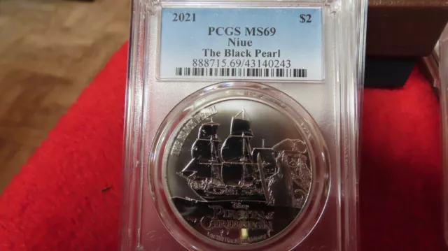 2021 Niue 1 oz Silver $2 Pirates of the Caribbean Black Pearl Disney PCGS PR69