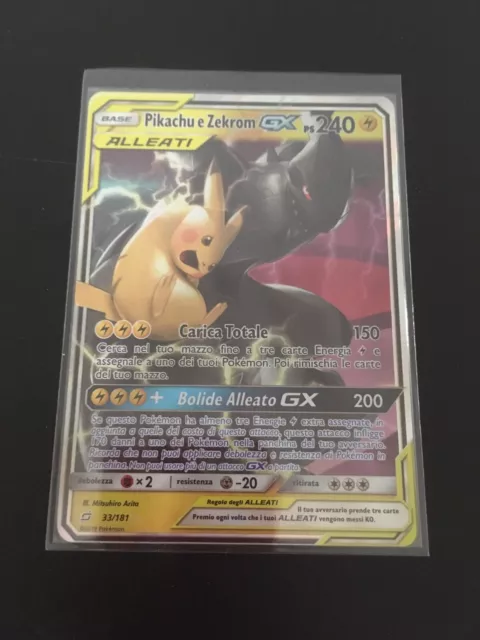 Carta Pokemon PIKACHU E ZEKROM ALLEATI GX 33/181 GIOCO DI SQUADRA N35  UPDATE