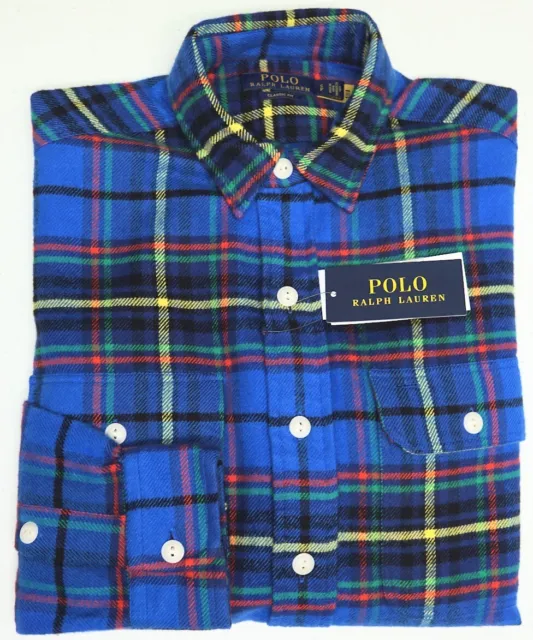 Polo Ralph Lauren Mens Long Sleeve Classic Flannel Shirt Blue Plaid $110