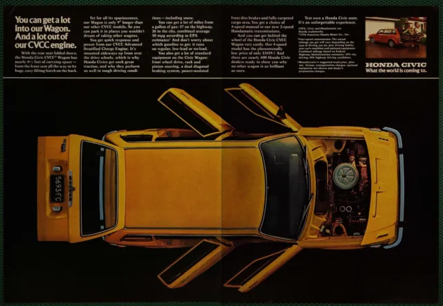Honda Civic CVCC Wagon Overhead View Vintage Print Ad 1976
