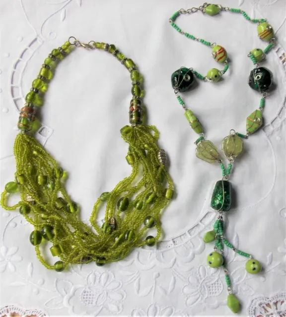 Colliers  Perles De Verre Et Murano  Gamme De Verts Les 2  Dorimene