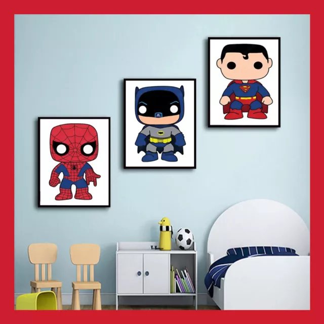 Toile Portrait Poster Enfant Super Héros Figurine Batman Spiderman Superman Jeu