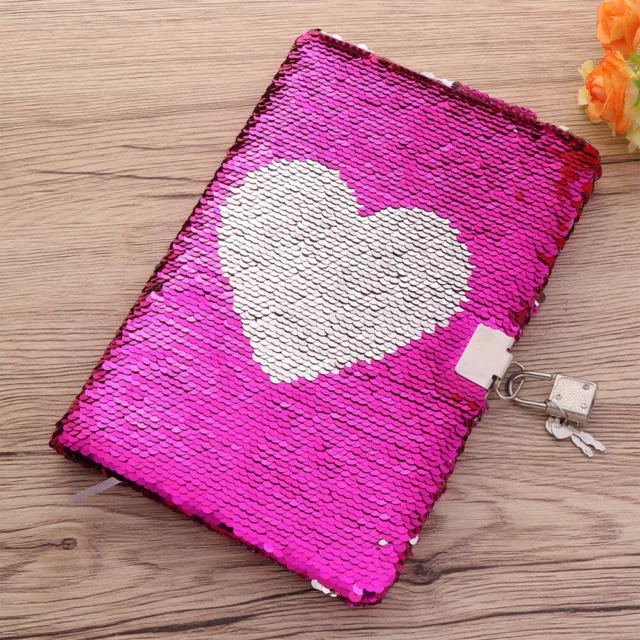 Colorful Love Heart Notebook Sequin Secret Diary with Lock Reversible Notebook