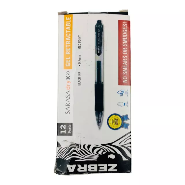 12 Pens Zebra Sarasa dry x20 Retractable Black Ink Gel Pen 0.7mm Point *Read*