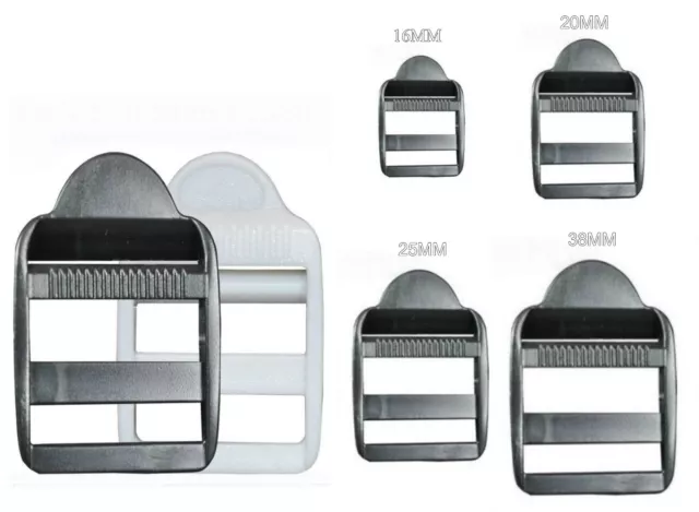 Plastic Ladder Lock Buckles, Black/White For 16 To 38Mm Strap Webbing, Ref: Pll