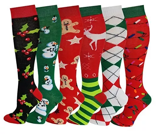 Sumona Ladies Christmas Fancy Design Knee High Socks 6 pairs