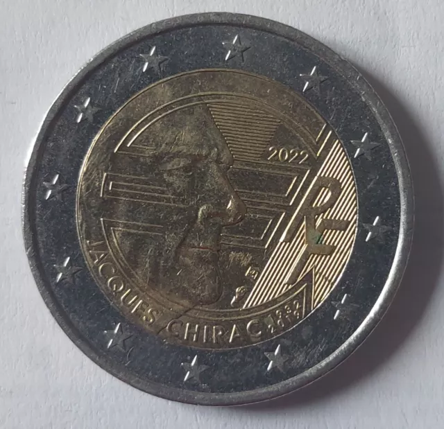 PIÈCE DE 2 EUROS RARE (JACQUES CHIRAC 2022) en bon état 