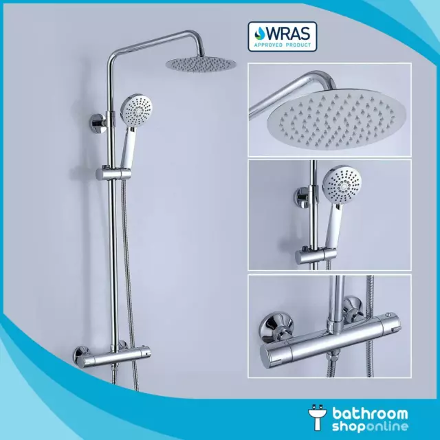 Round Chrome Thermostatic Shower Mixer with Rigid Riser Rail Kit, SH104