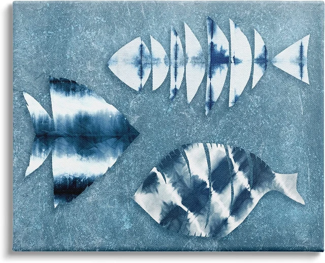 Tinte de corbata azul con formas abstractas de silueta de pescado Stupell Industries 40x30,