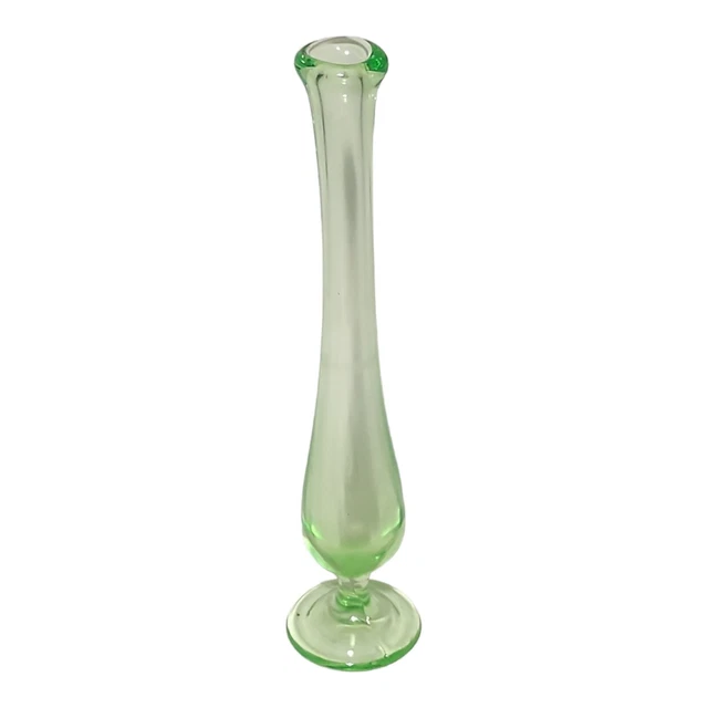 URANIUM VASELINE GLASS Bud Vase Green Depression Swung Stretch 9" Tall