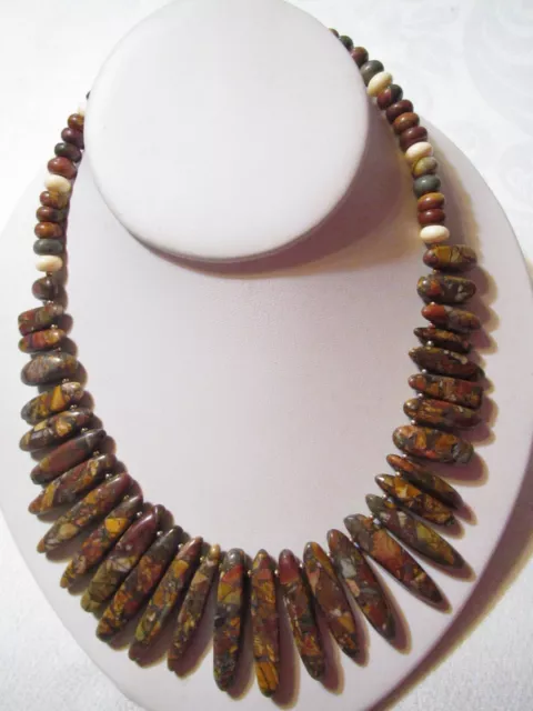 Vintage Cleopatra Style Genuine Multi Color Jasper Bead Gold Filled Necklace