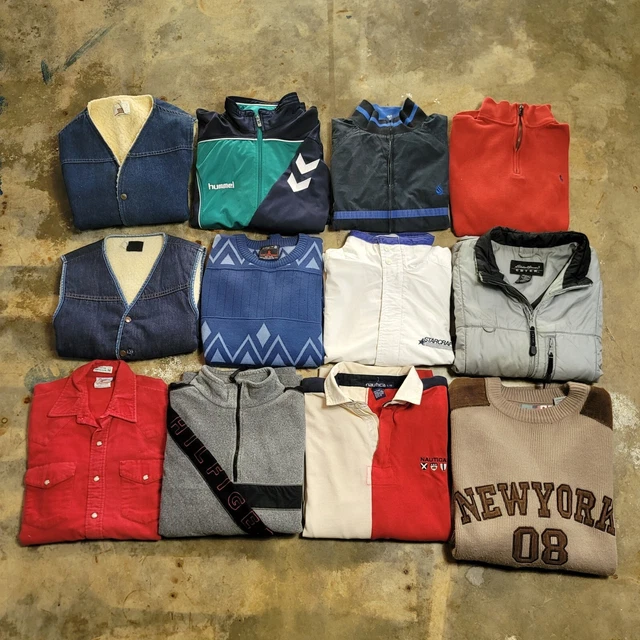 Lot 12 Vintage Sweatshirts Jackets Sweaters Vests Men’s Wholesale Bulk Clothing