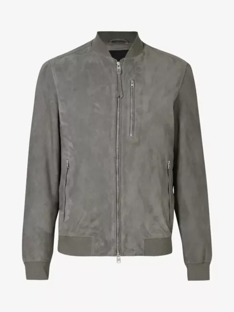 Men's Real Suede Leather Gray Bomber Jacket Western Wear Café Racer Biker Coat 3