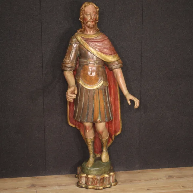 Große antike Skulptur Statue aus polychrom bemaltem Holz 18. Jahrhundert 700