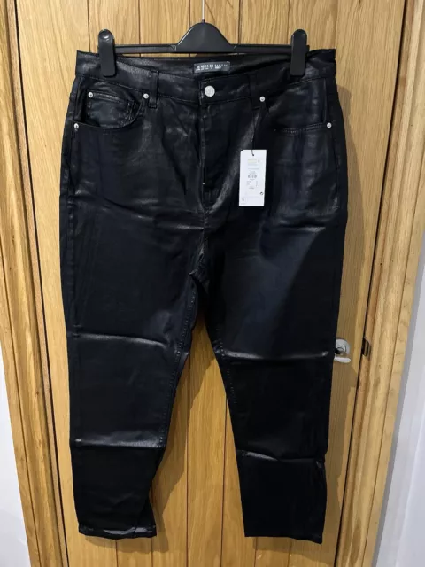 LADIES PRIMARK BLACK Coated Straight High Waist Leather Look Trousers Size 18 10.00 PicClick UK