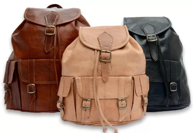 100% Organic Real Leather Backpack Rucksack Bag Womens Mens Vintage *Handmade*