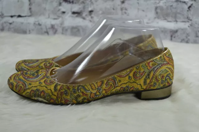 vintage 1960s 60s All Abouts metallic paisley printed brocade lame ballet flats 3