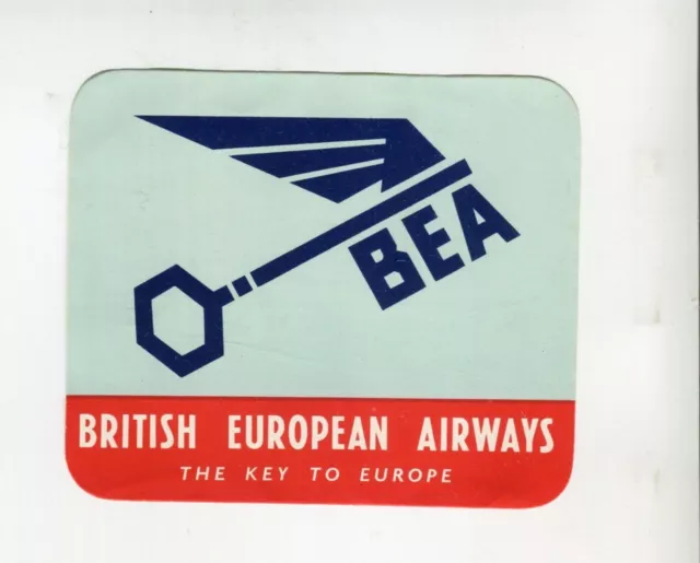 Vintage Airline Luggage Label BEA BRITISH EUROPEAN AIRWAYS Key to Europe blue