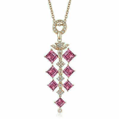 4 Ct Princess Cut Pink Ruby Pendant Necklace 14K Rose Gold Finish Free 18 Chain