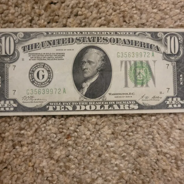 💎 HIGH GRADE  1928B $10 Ten Dollar Federal Reserve Note Chicago Illinois💎