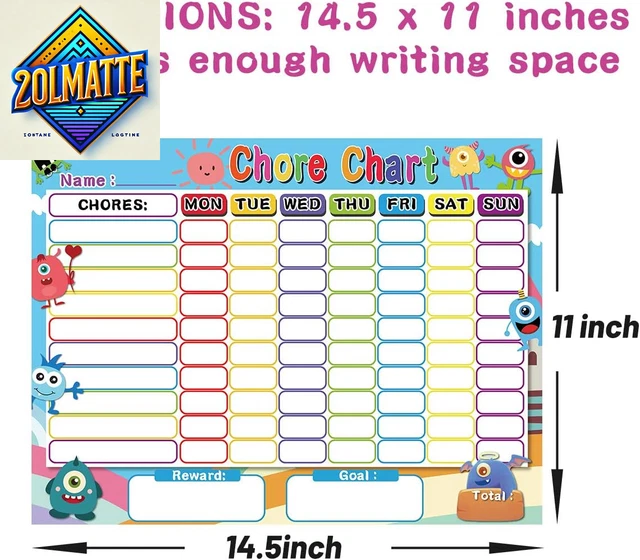 DRY ERASE CHORE Chart for Kids Reward Chart Reusable Self-Adhesive ...