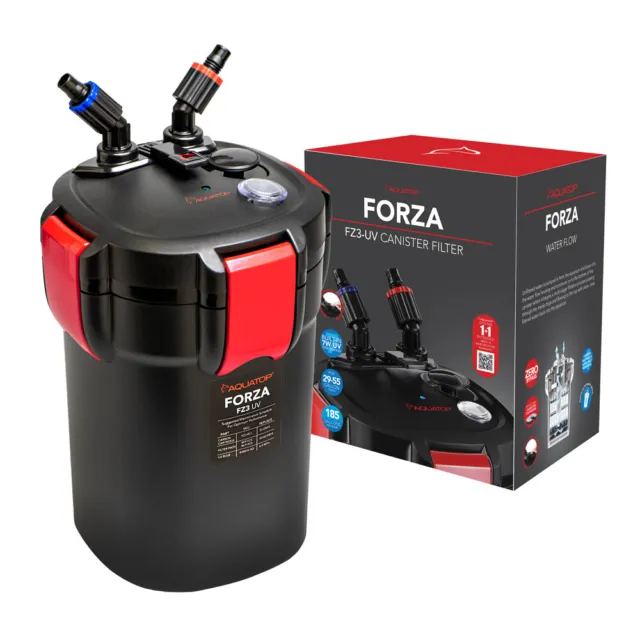 Aquatop Forza 3 UV Premium Canister Filter, 7W UV, 185 GPH – for 29-55 Gallon Fi