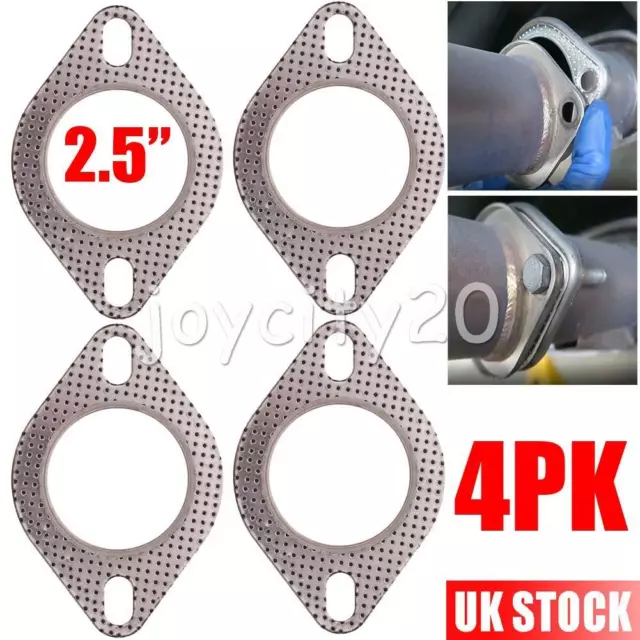 4X UNIVERSAL 2.5" INCH 2 Bolt Hole Reinforced Exhaust Gasket Flange Seal - 63MM