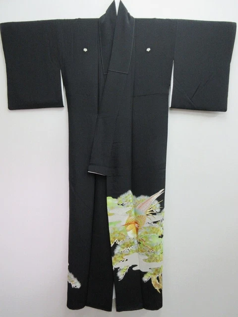 7885M1 Silk Vintage Japanese Kimono Tomesode Embroidery Birds Tall 2