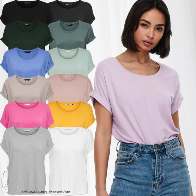 ONLY Women Plain T-Shirt Basic Round Neck Short Sleeve Top Unicolored Cotton