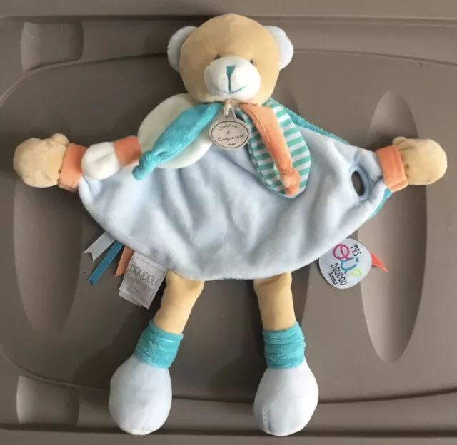 Doudou Ours marron pantin Tatoo bleu orange DC3156 Doudou et Compagnie